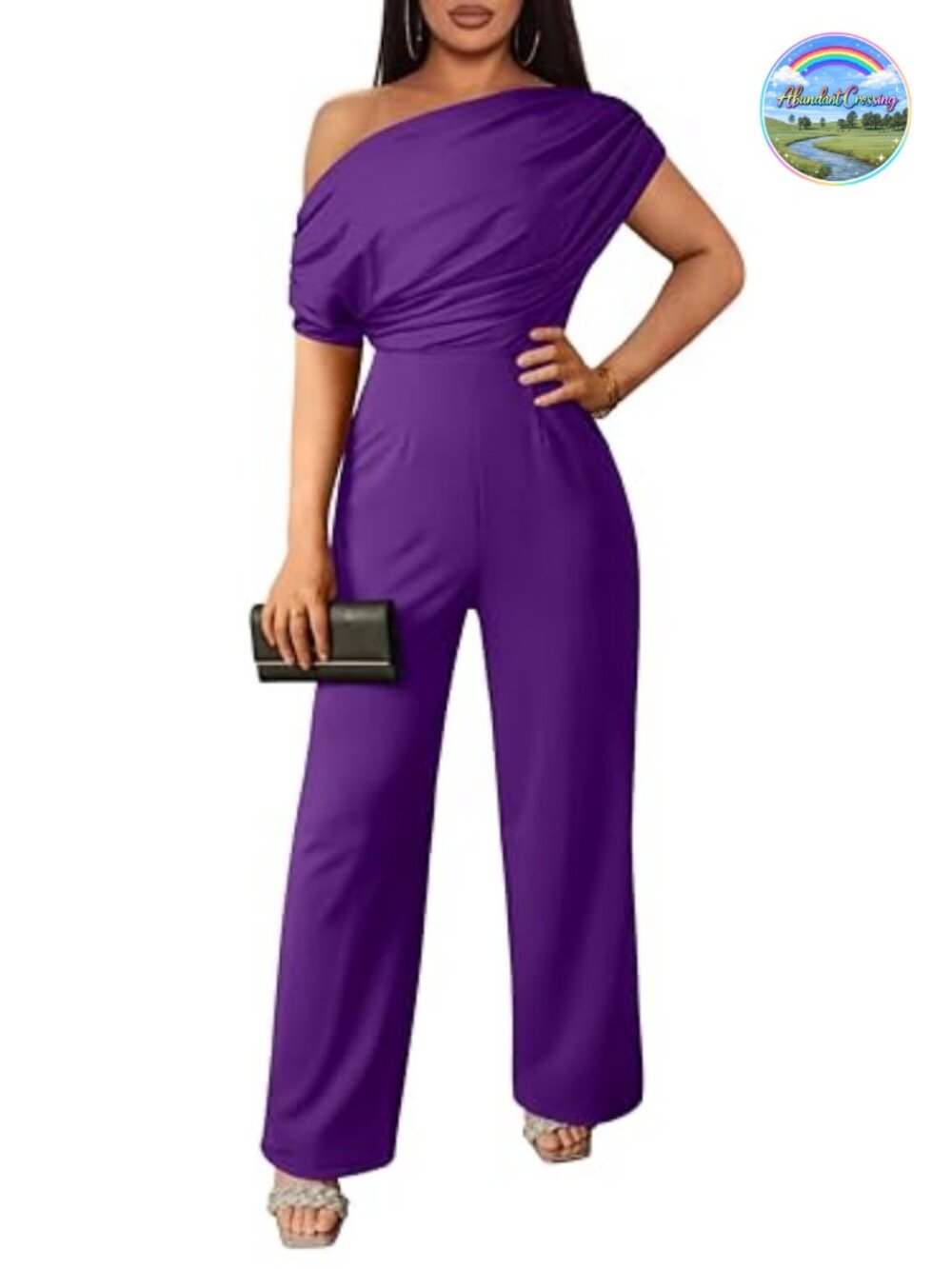 Women's Sleeveless Off Shoulder Wide Leg Jumpsuit Polyester Spandex Casual